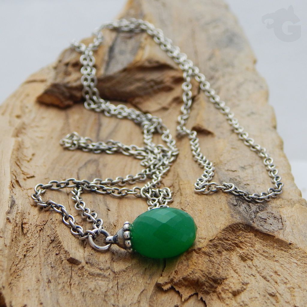 long silver necklace gift for wife green onyx natural drop shape faceted diy beading