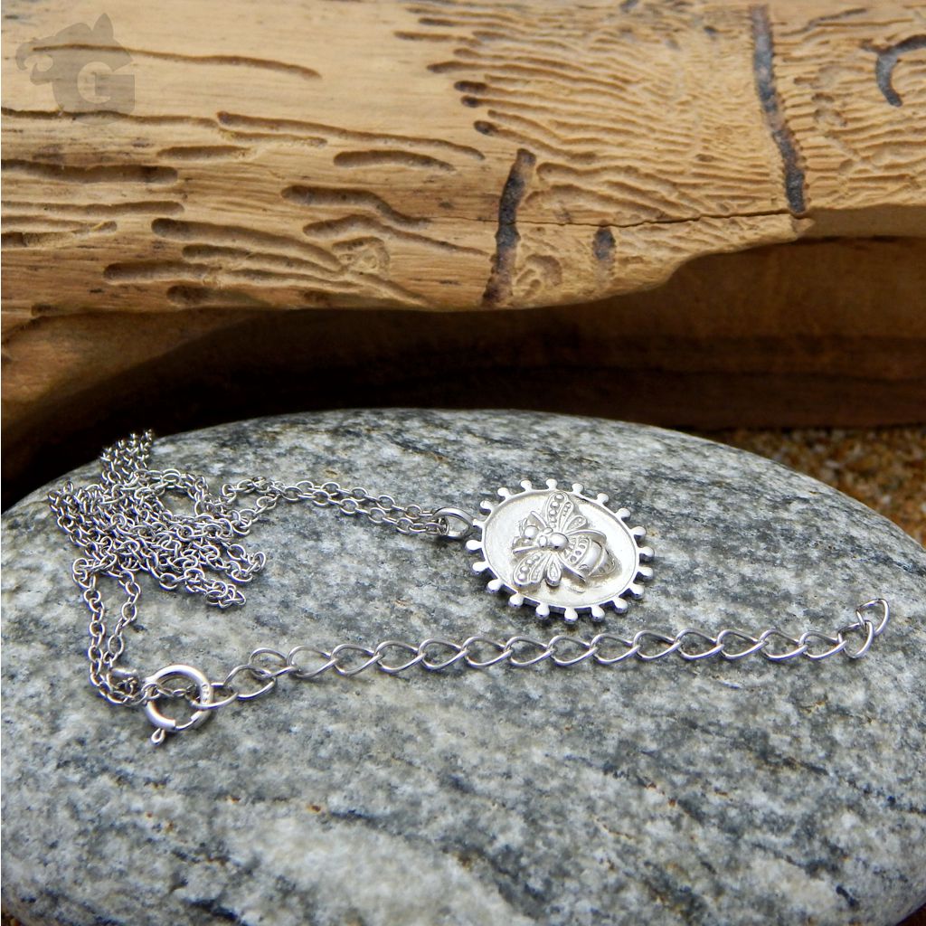 insect jewelry inspired bee necklace silver disc coin