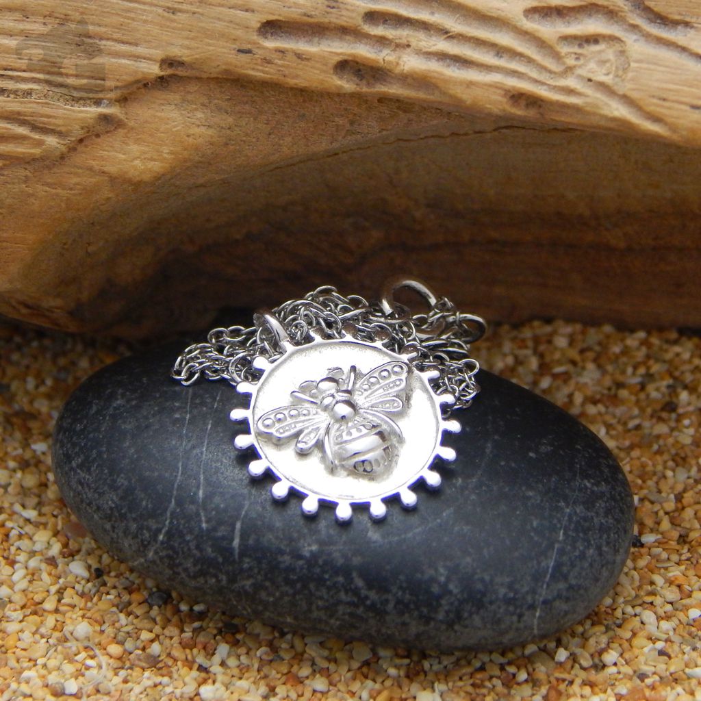 bee necklace silver medallion