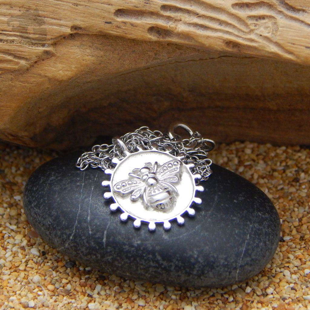 bee necklace silver medallion