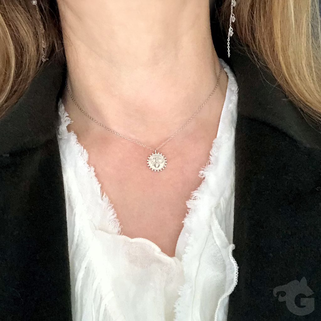 sterling silver bumble bee necklace coin classy rhodium plated