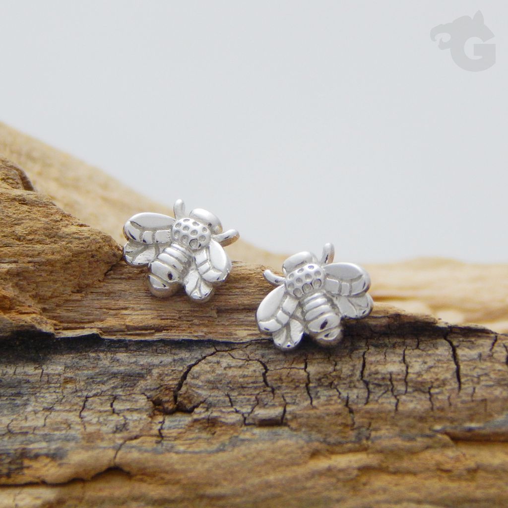 bee earrings silver platinum plated studs nickel free anti allergic