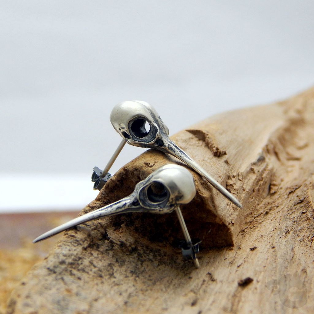 gothic animal earrings skull bird