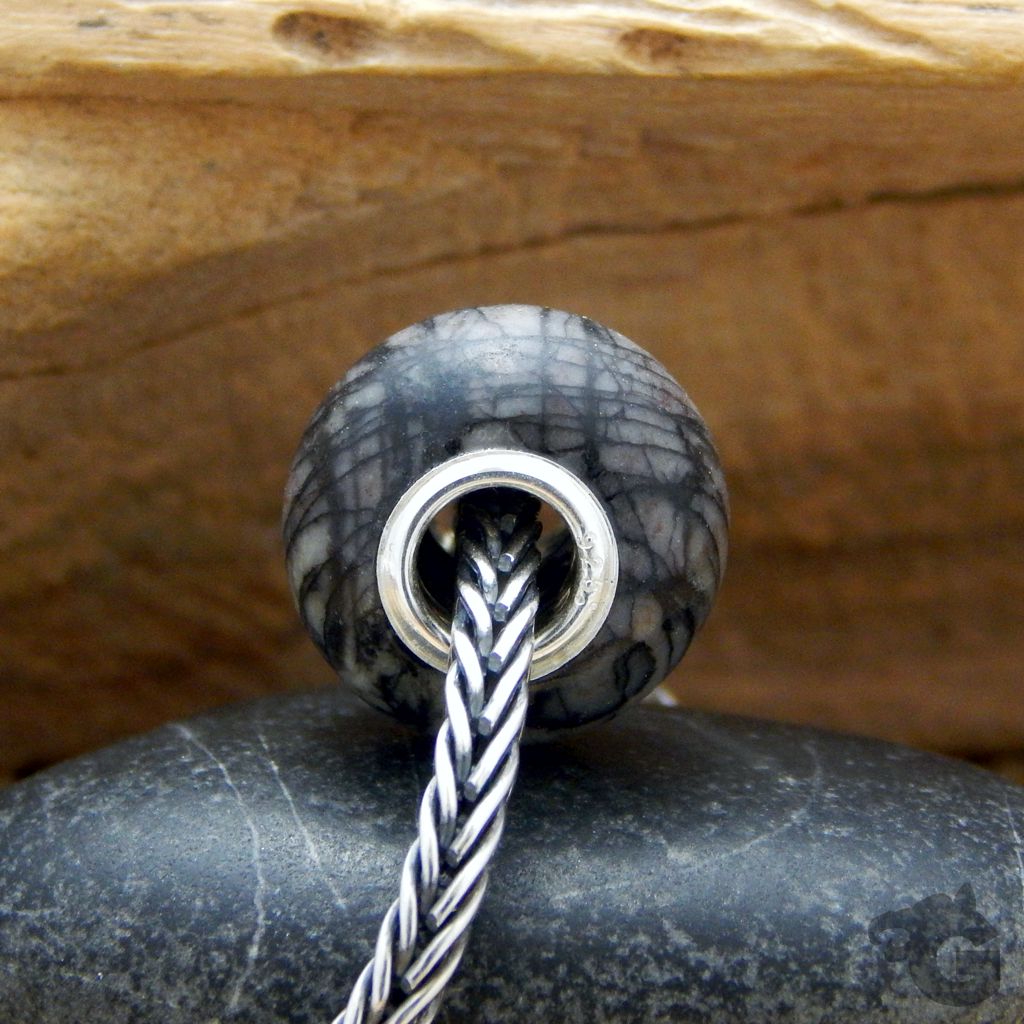 Natural Black Picasso Jasper Handmade Smooth European Bracelet Fit Charms Beads/European Style Large Hole Beads glermes