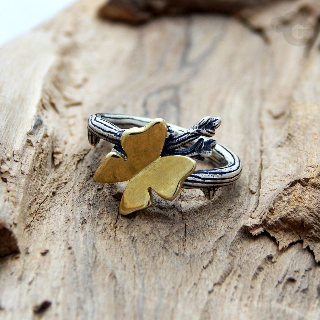 butterfly ring for woman oxidized 18K yellow gold plated glermes