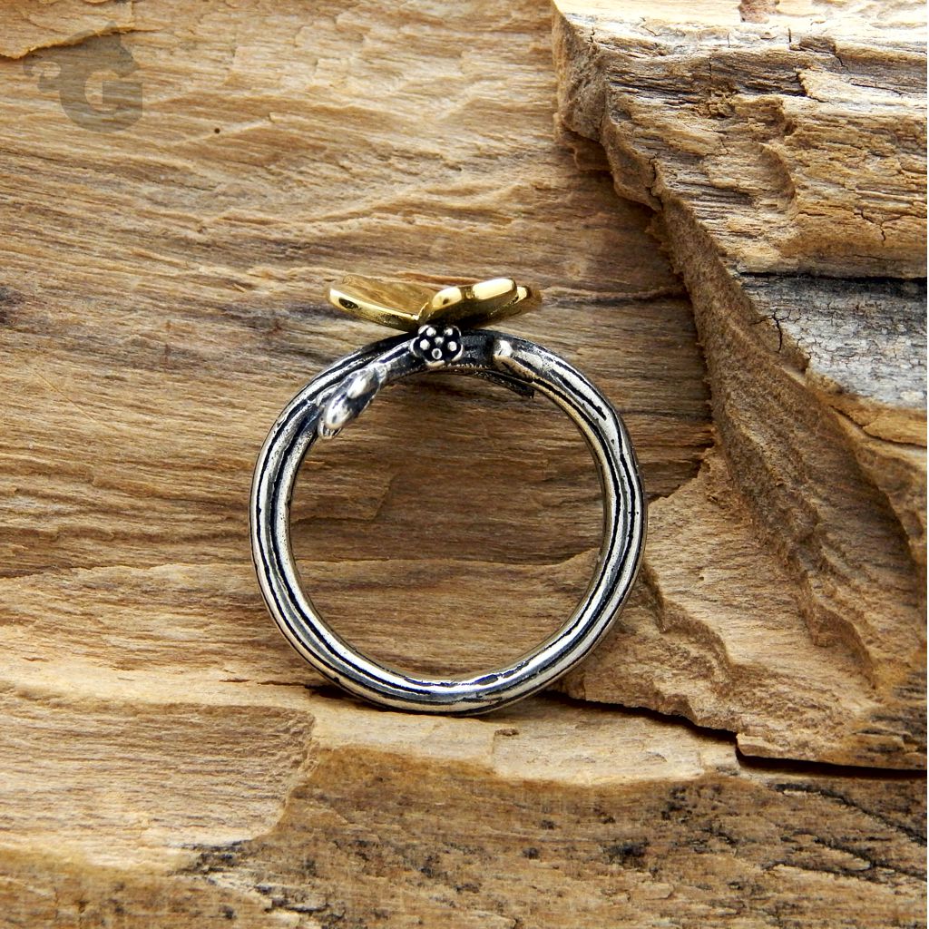 butterfly ring sterling silver open band botanical ring branch flowers glermes
