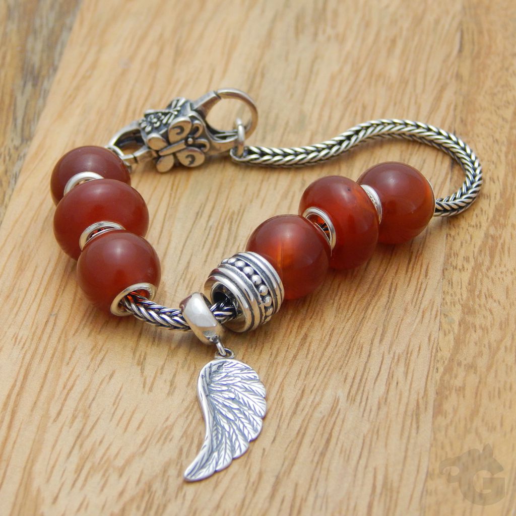 Carnelian smooth bead big hole fits all charm bracelet known brands glermes.com