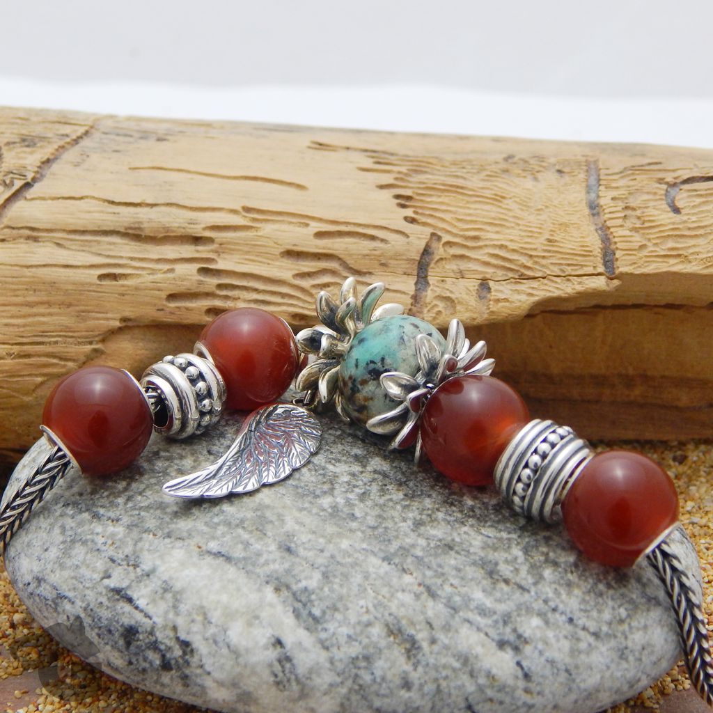 natural carnelian deep warm dark orange-red jelly color big hole bracelet bead fits all known chains Glermes.com