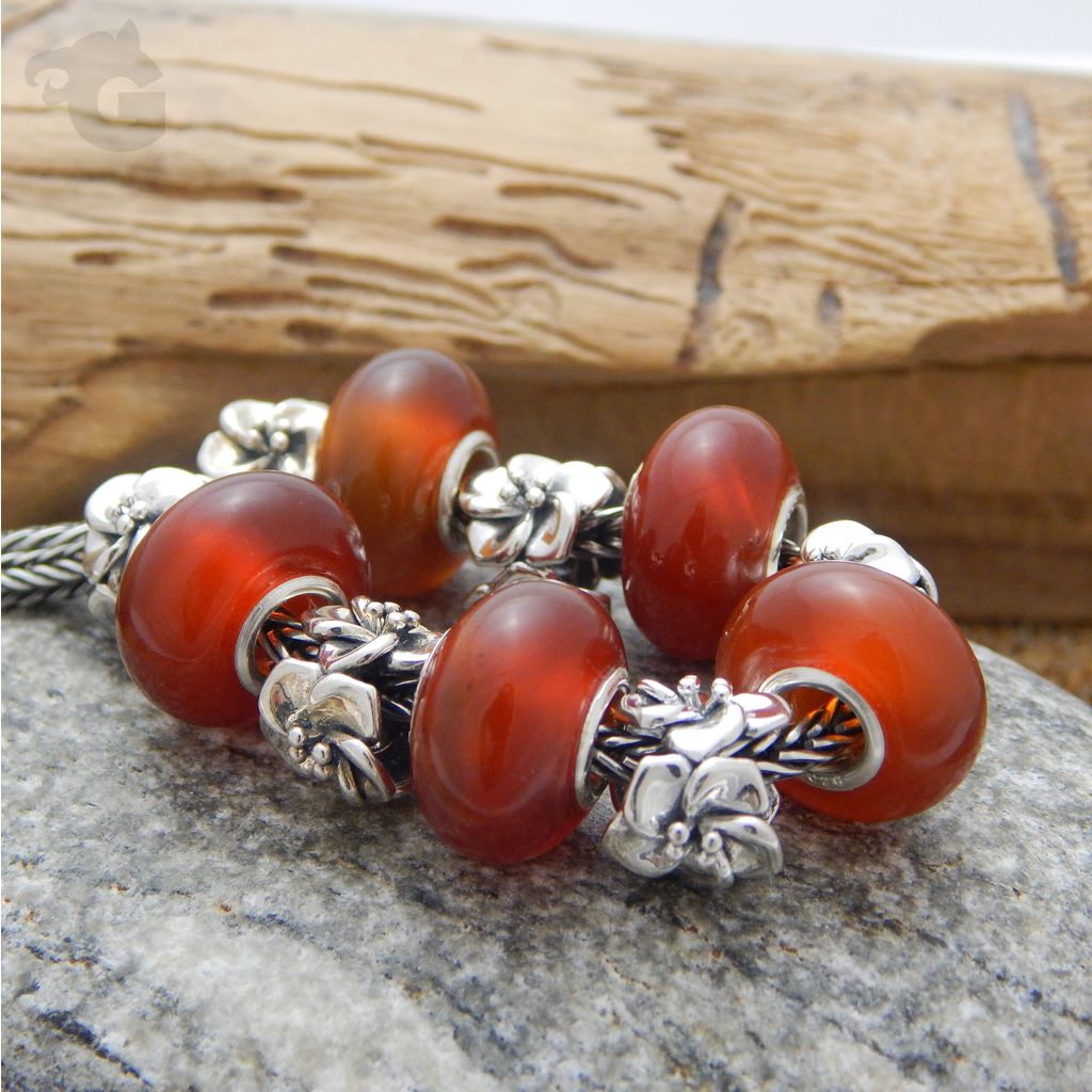 natural carnelian gemstone bead big hole bracelet charm deep orange red color