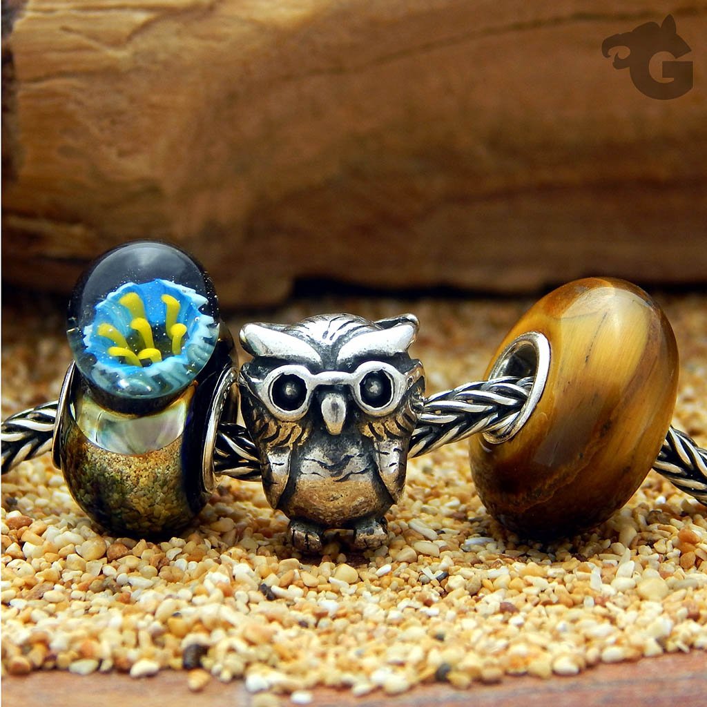 Owl of Wisdom 925 Oxidized Sterling silver charm for bracelet