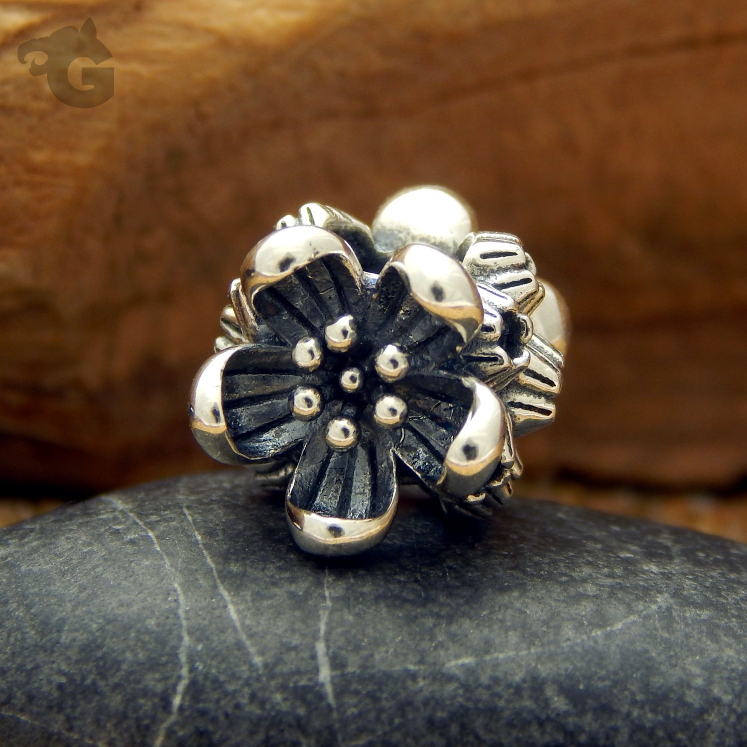 Crab Apple Blossom silver charm large hole silver bead - Glermes.com