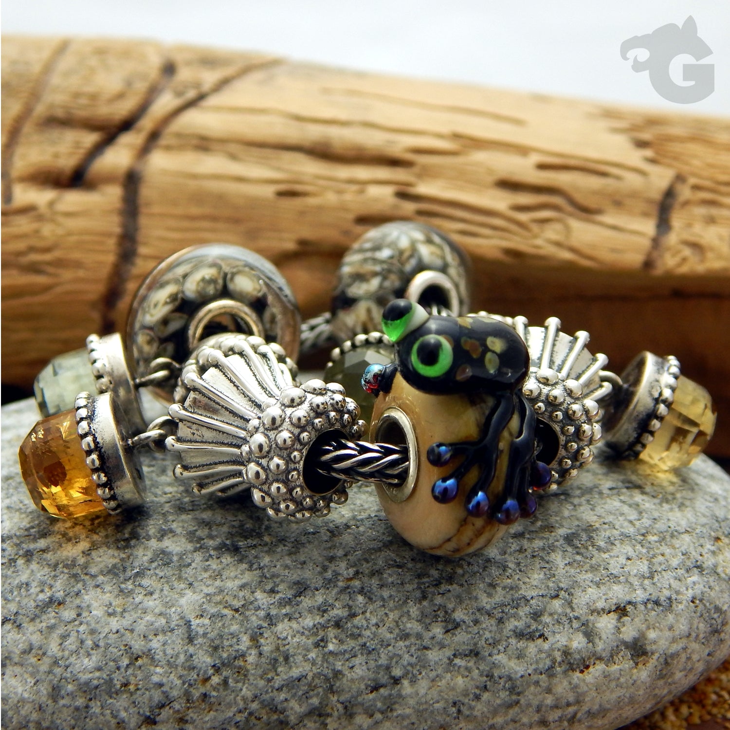 Stopper bead with rubber ring silicone 925 sterling silver oxidized urchin foxtail - Glermes.com