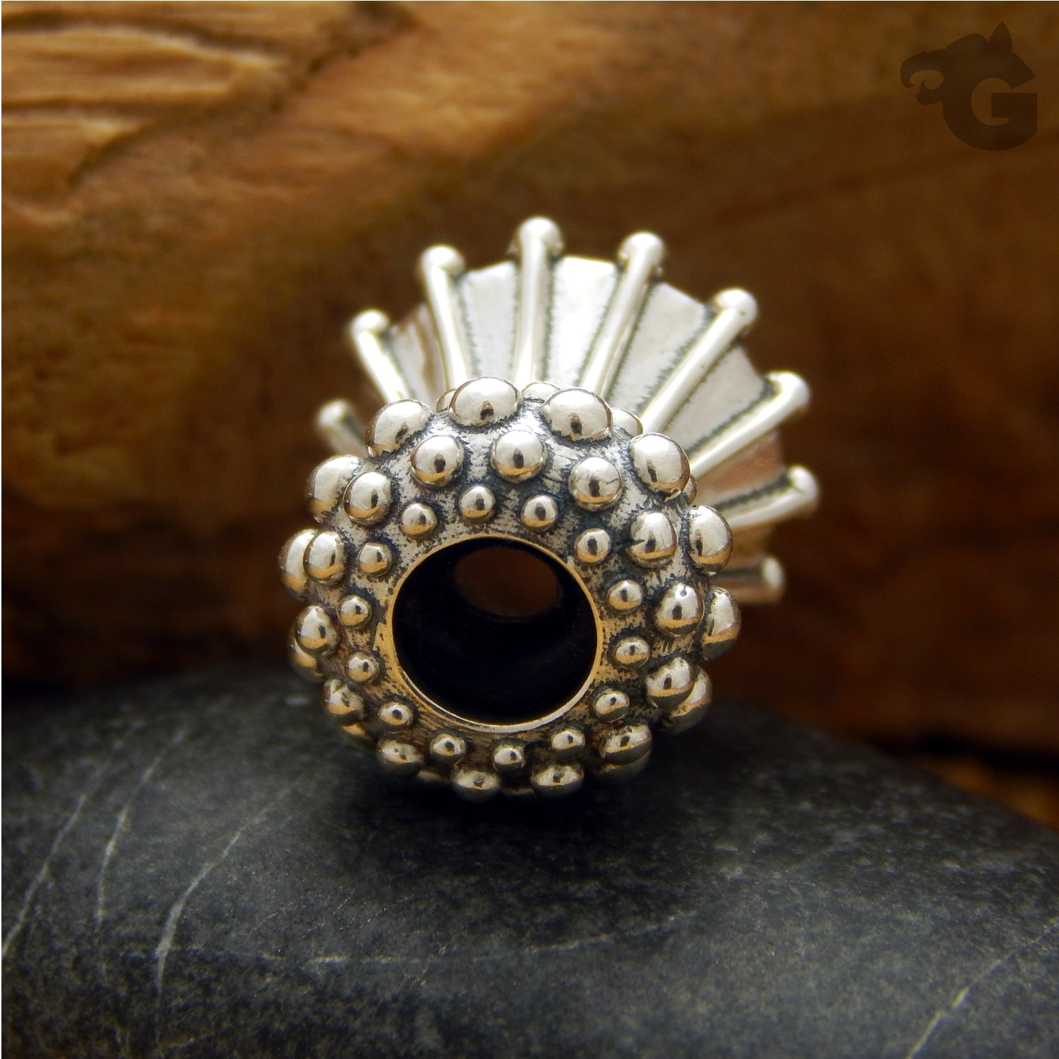 Bracelet stopper bead fits foxtail chain 925 Sterling silver oxidized Crinoline Urchin - Glermes.com