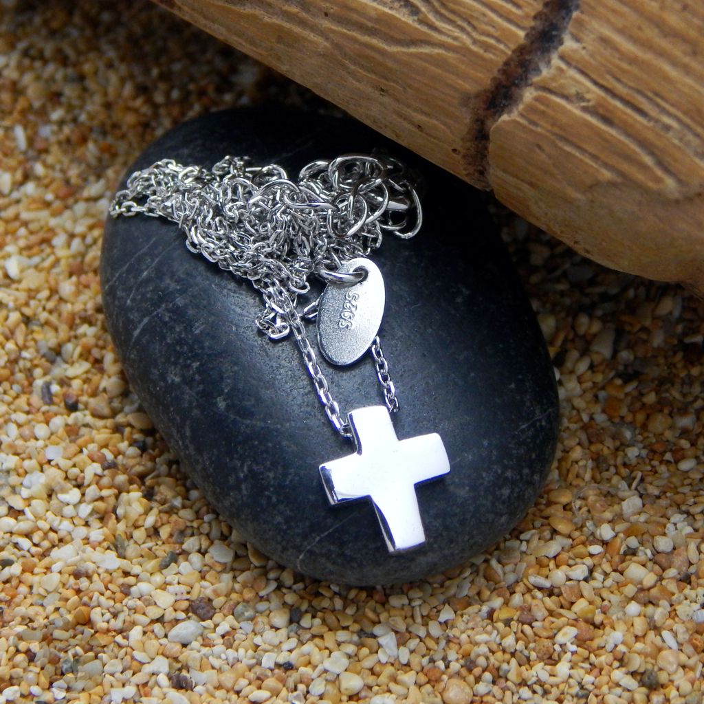 religious jewelry cross choker 925 sterling silver cable chain rhodium plated high quality 16 inches plus chain extension