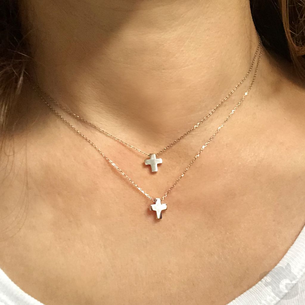 layered necklace cable chain minimalistic cross pendant gift for sister