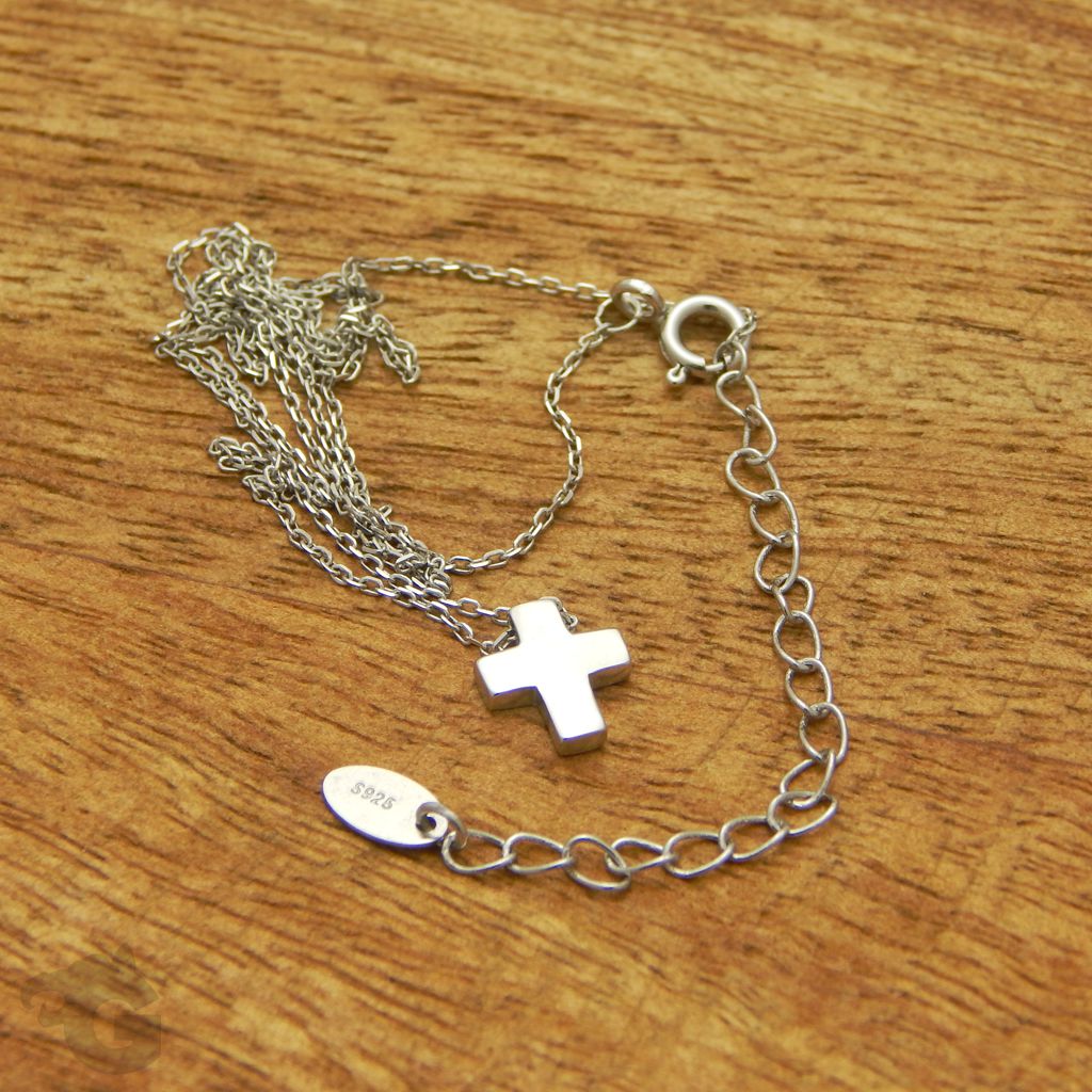 cross pendant choker 925 sterling silver cable chain with extension 18 inches