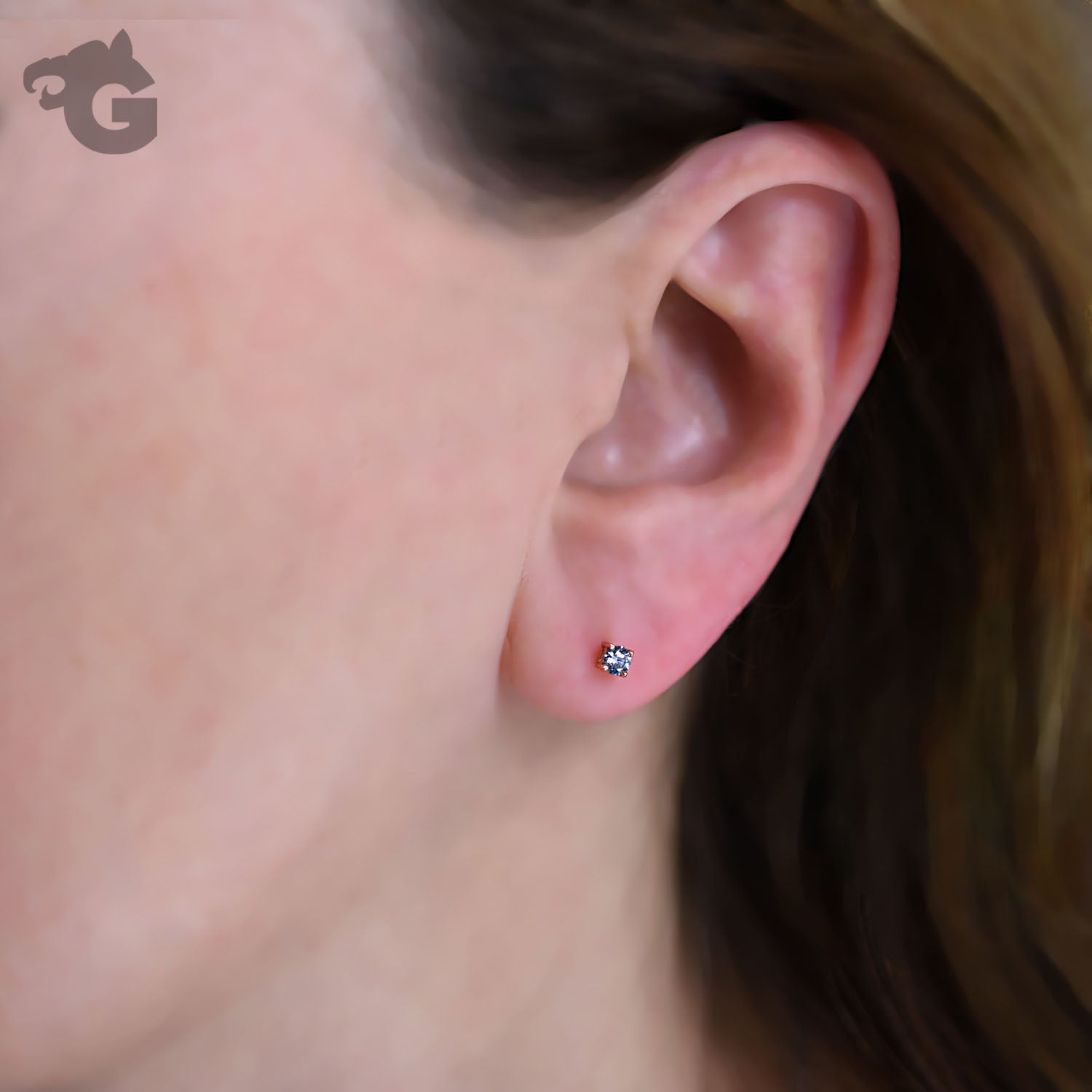 Gray Moissanite stone earring studs rose overlay high quality 18K rose gold - Glermes.com