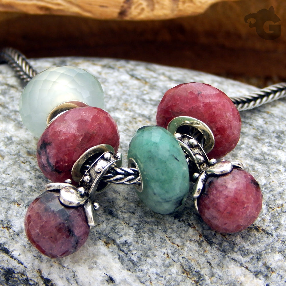 Natural Rhodonite faceted gemstone bead universal core bracelet necklace - Glermes.com