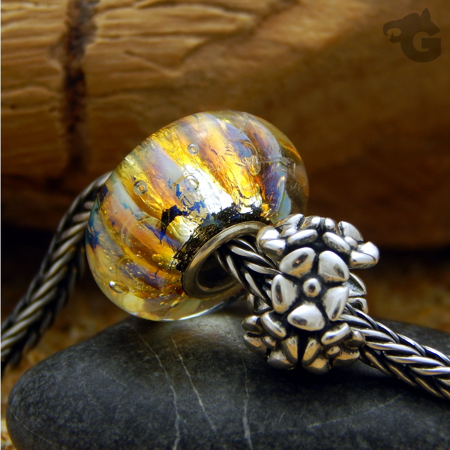Lampwork gold silver glass Trollbeads European style large hole - Glermes