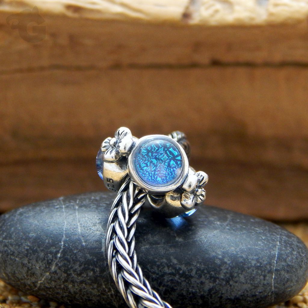 dichroic blue green bracelet bead floral gift for her