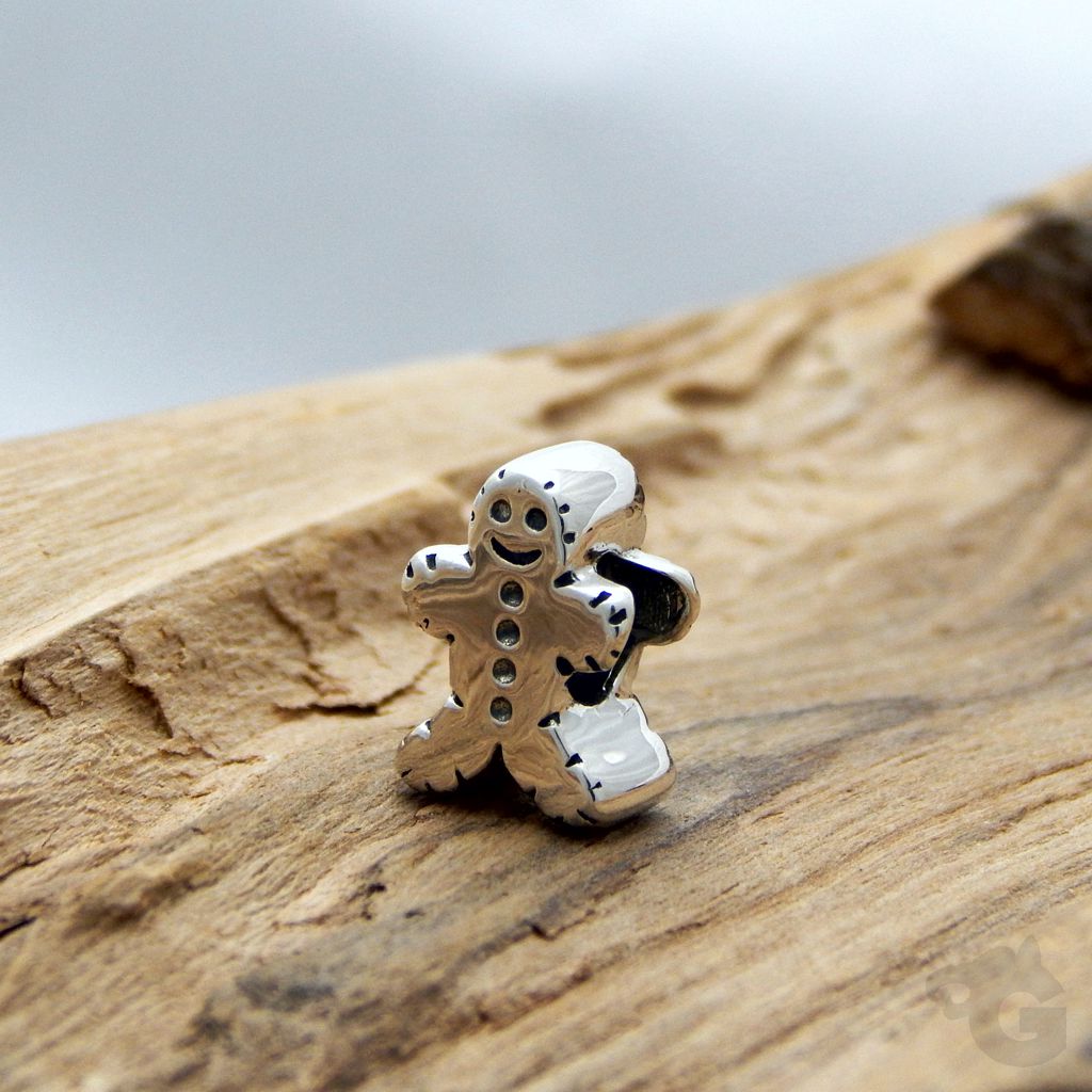 gingerman bread bead big hole 925 sterling silver
