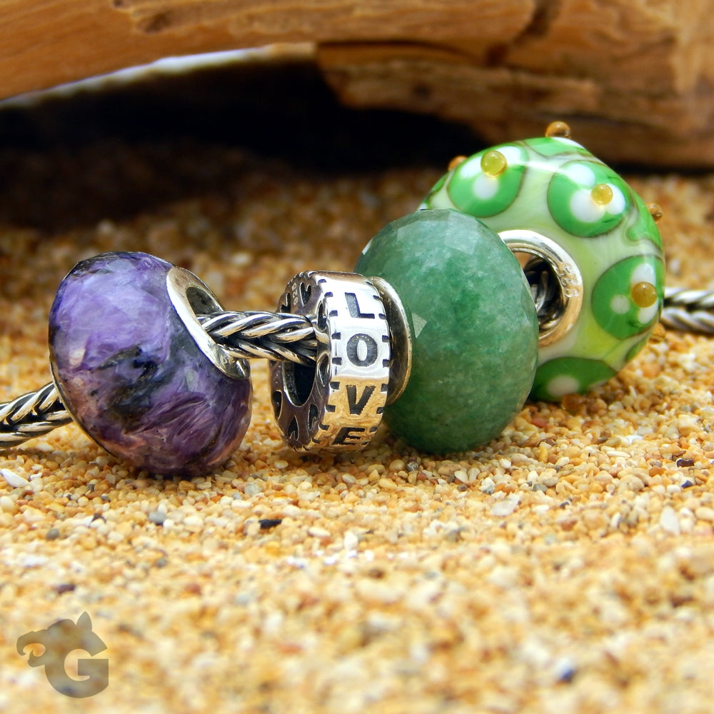 Flower glass bead Chamomile Botanical Green White Yellow large hole - Glermes