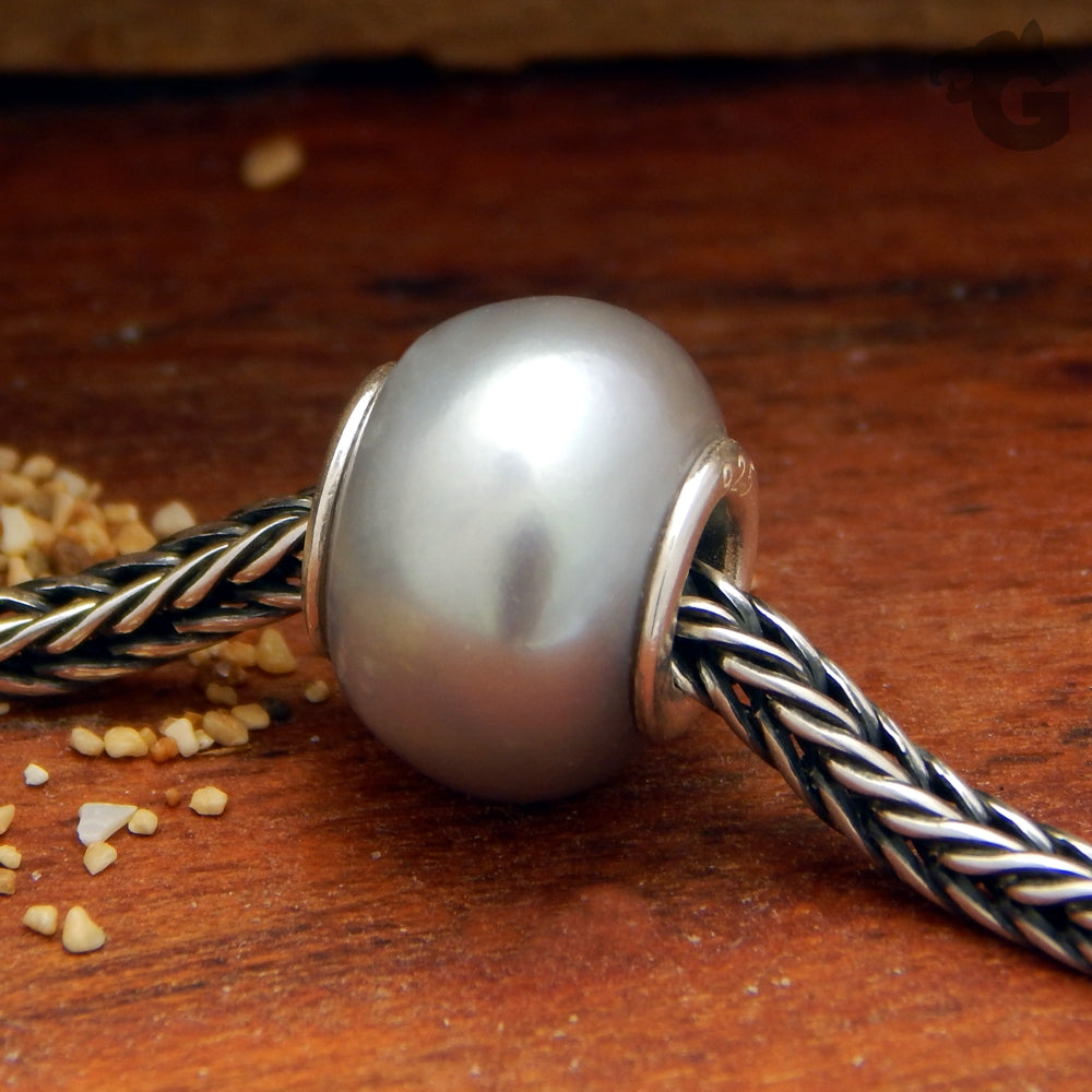 Grey Freshwater pearl beads silver big hole European style bracelet - Glermes