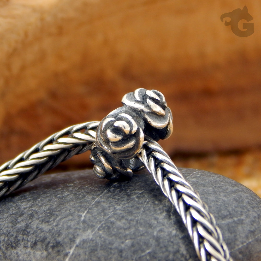 925 Oxidized Sterling silver Rose garden charm European bracelet big hole - glermes.com