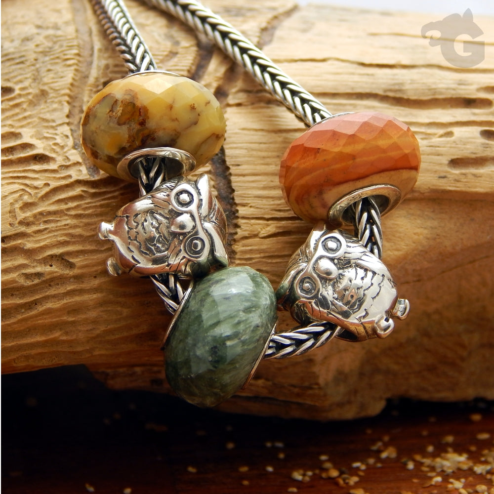 Owl silver bead charm jewelry bracelet fits Pandora barn owl - Glermes