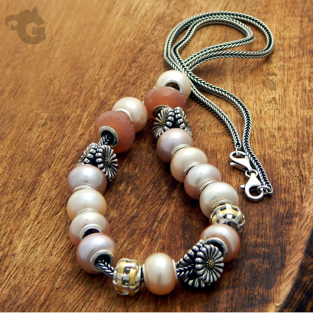 Necklace for women Foxtail snake beaded oxidized 925 silver - Glermes