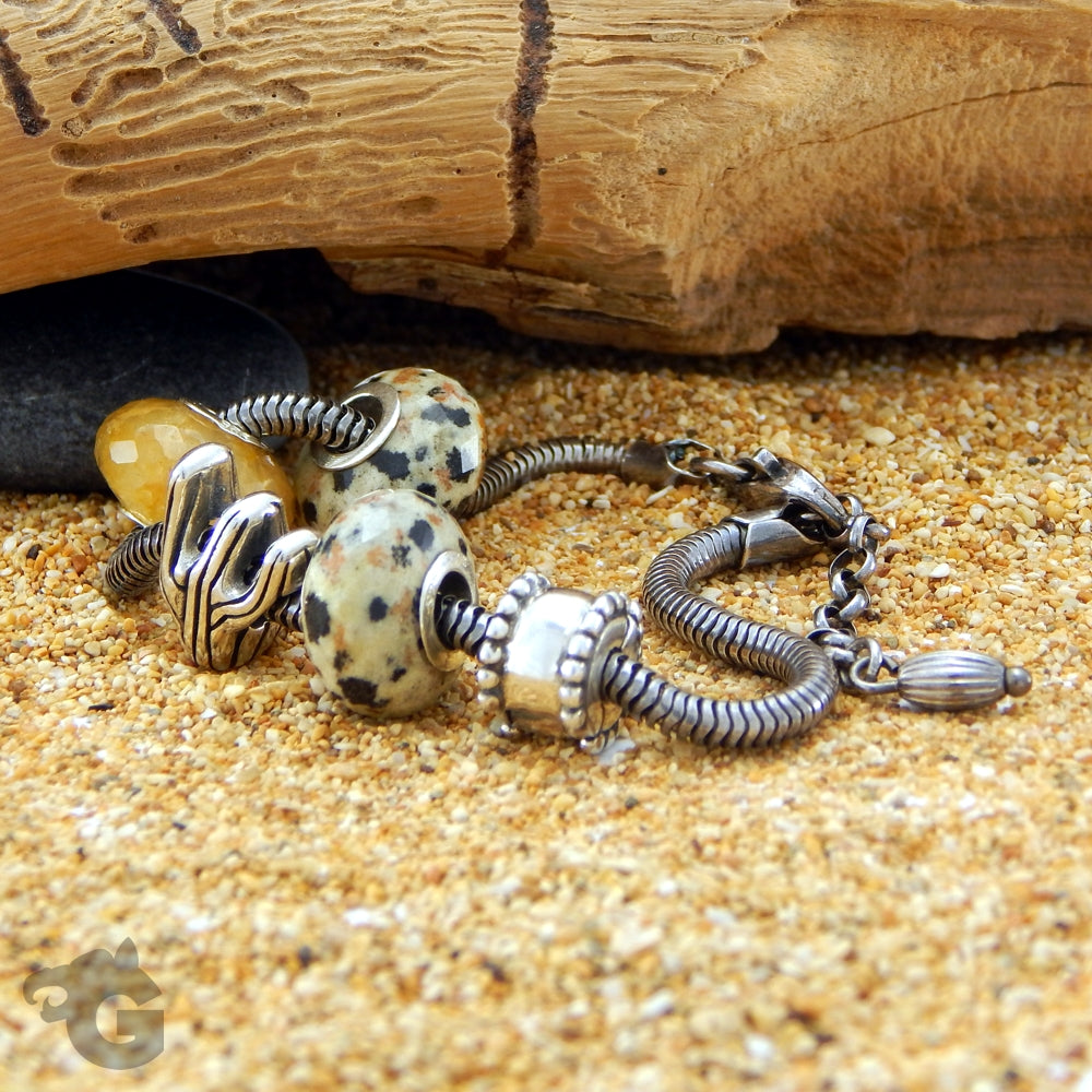 925 Sterling silver bracelet Oxidized snake European style diy beads - Glermes