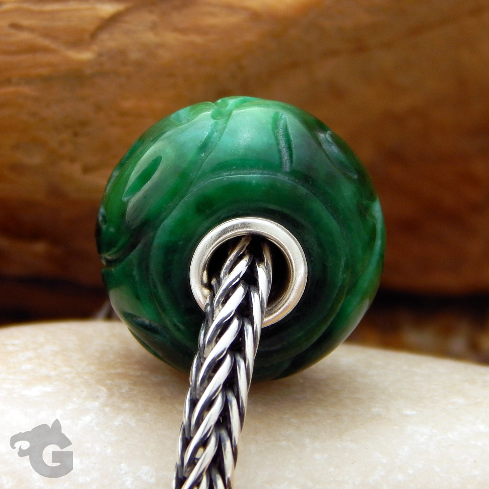 Natural Myanmar Jade gemstone bead small core fits only Trollbeads style chains - Glermes.com