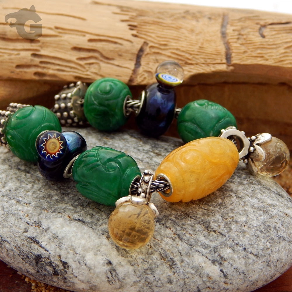 Jadeite beads small core green honey yellow - Glermes.com