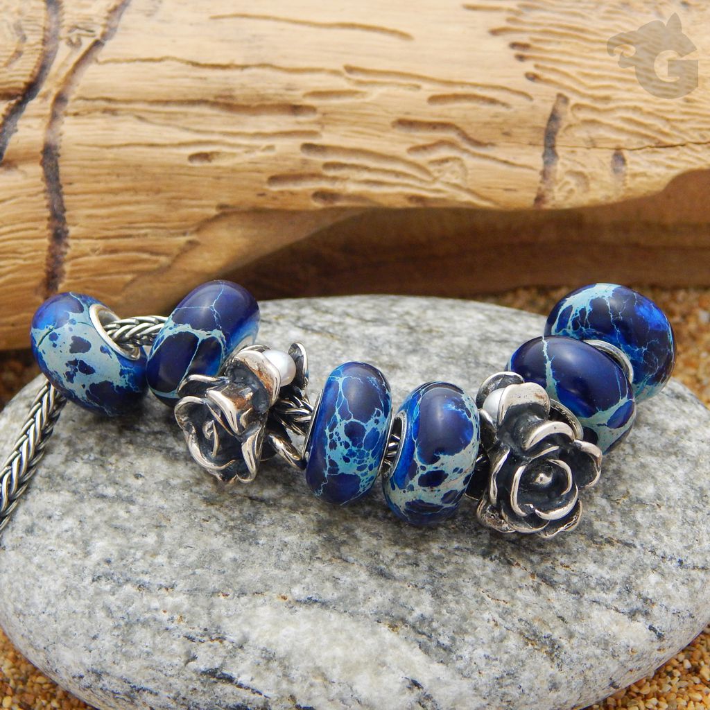 blue imperial jasper big hole bead large hole 925 sterling silver