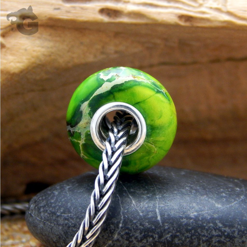 Imperial jasper gemstone big hole bead green Mexico glermes