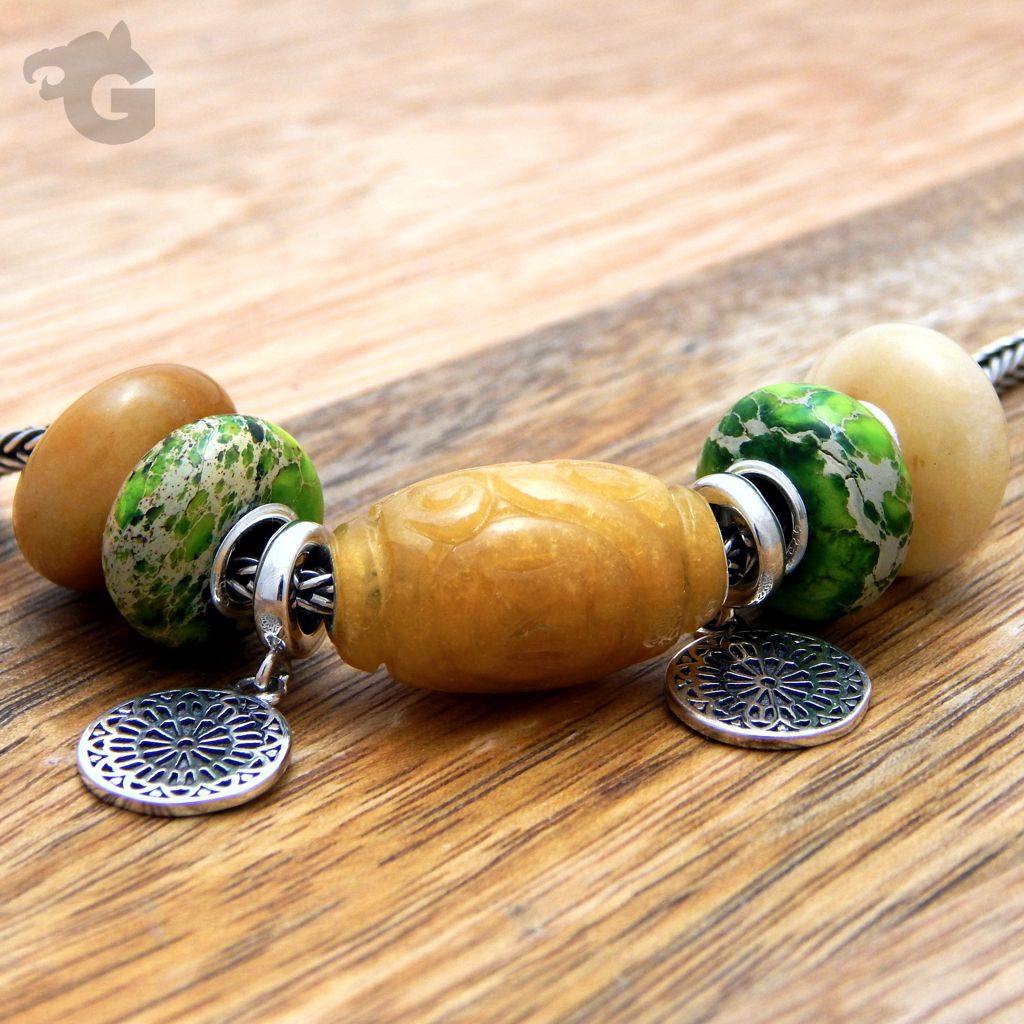 Green Imperial Jasper bracelet big hole bead 925 sterling silver core glermes