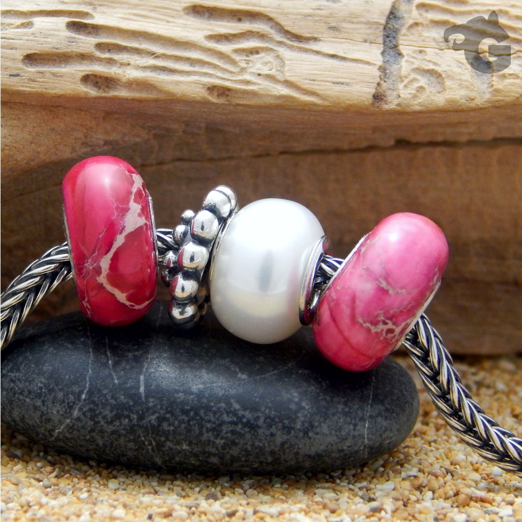 Regalite Jasper pink big hole 925 sterling silver glermes