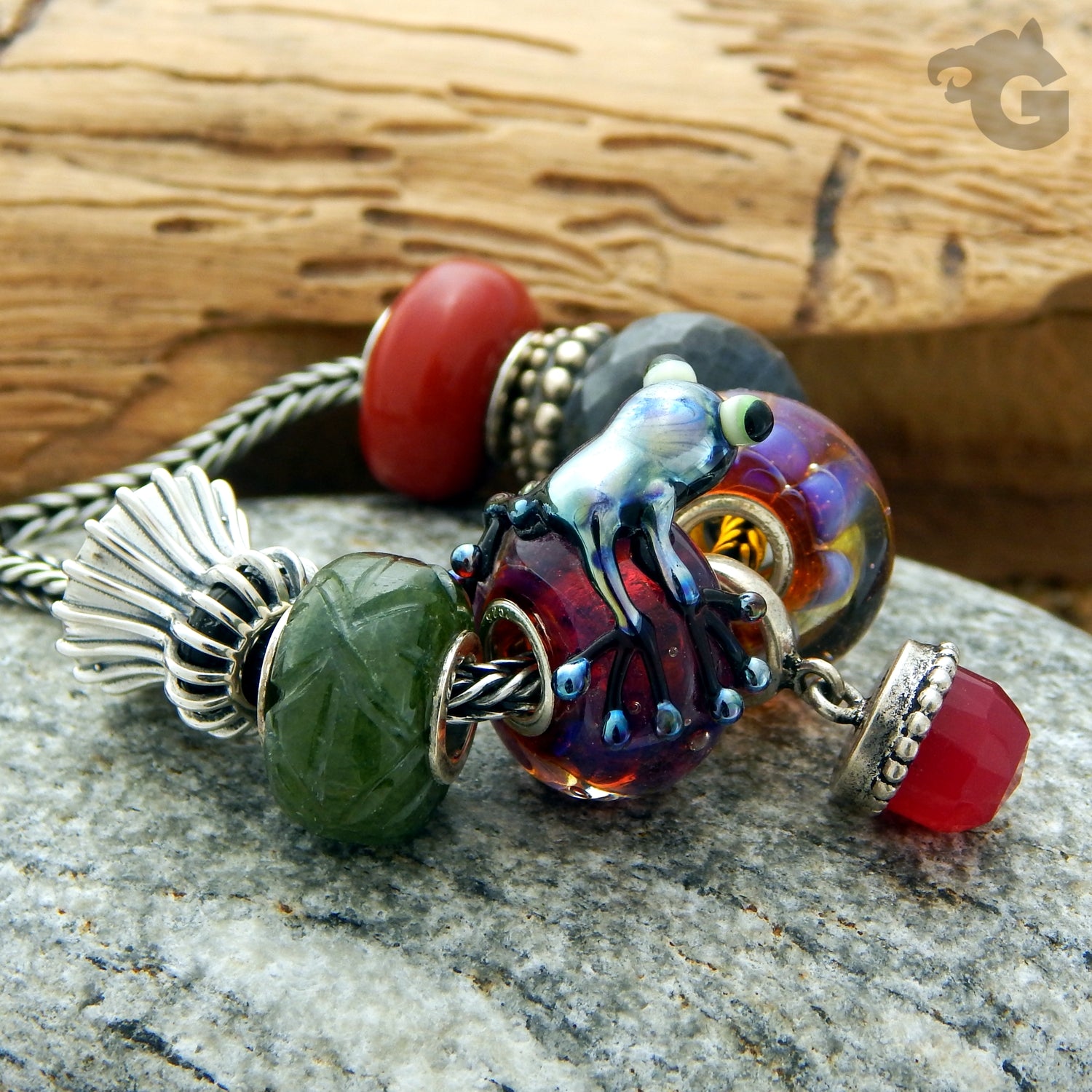 Grog glass bead neon bead silverglass universal core artisan charm handmade fits Pandora Trollbeads chains - Glermes.com