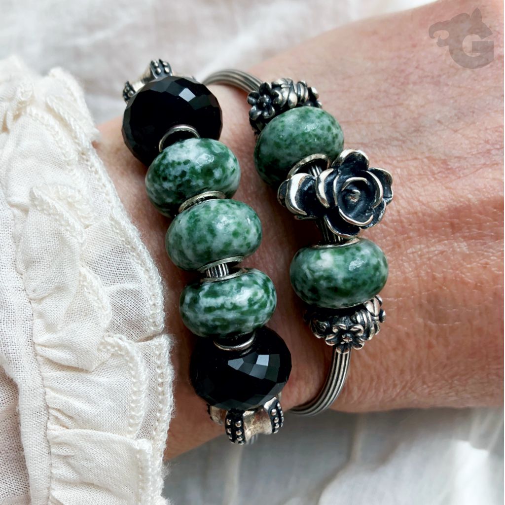 green dotted jasper jade bead bracelet big hole