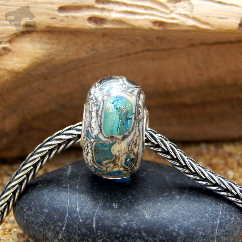 handmade large hole glass bead ivory blue green dichroic bracelet lampwork charm big hole