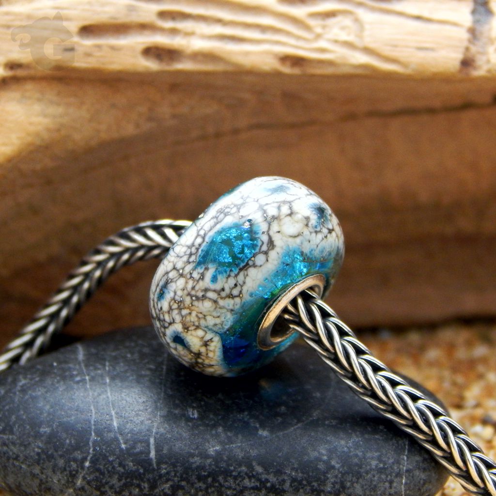 Lampwork glass bead bracelet dichroic dark ivory big hole fits handmade finished with 925 Sterling silver rivets glermes city of beads studio