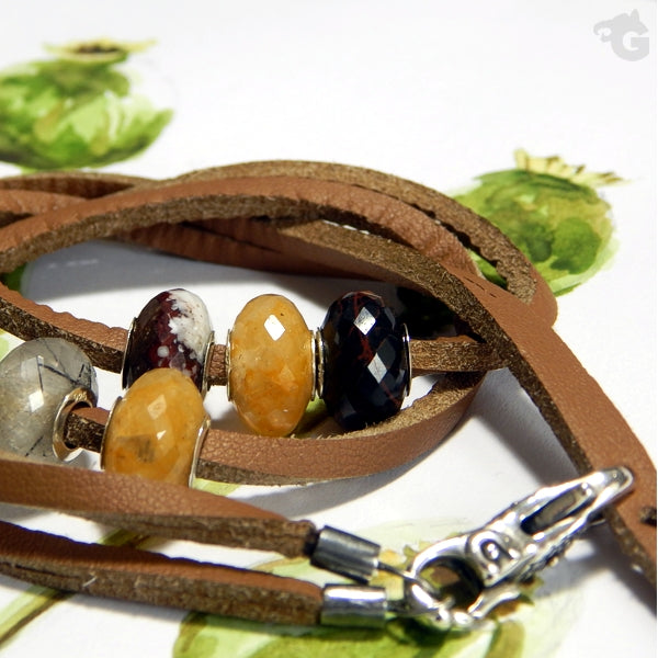 double wrist leather beads bracelet - glermes.com