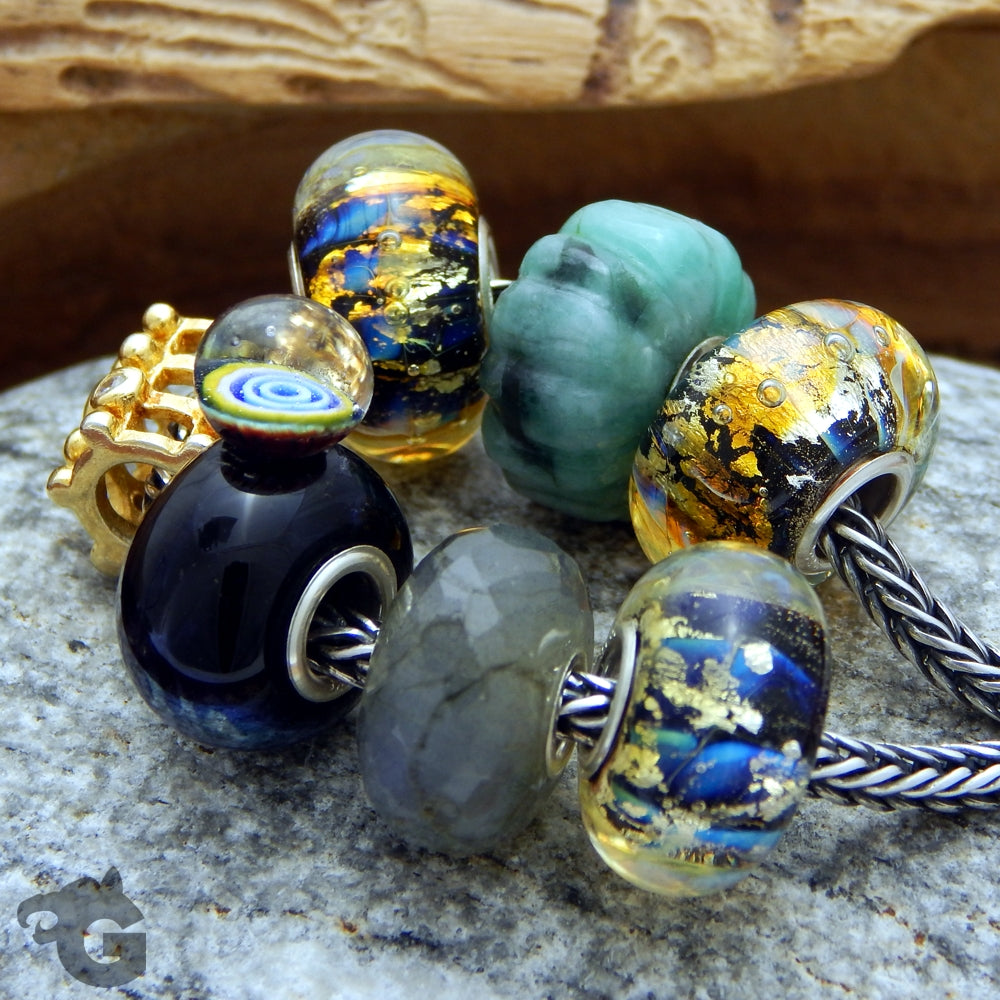 Lampwork bead jewelry handmade gold blue big hole bracelet - Glermes