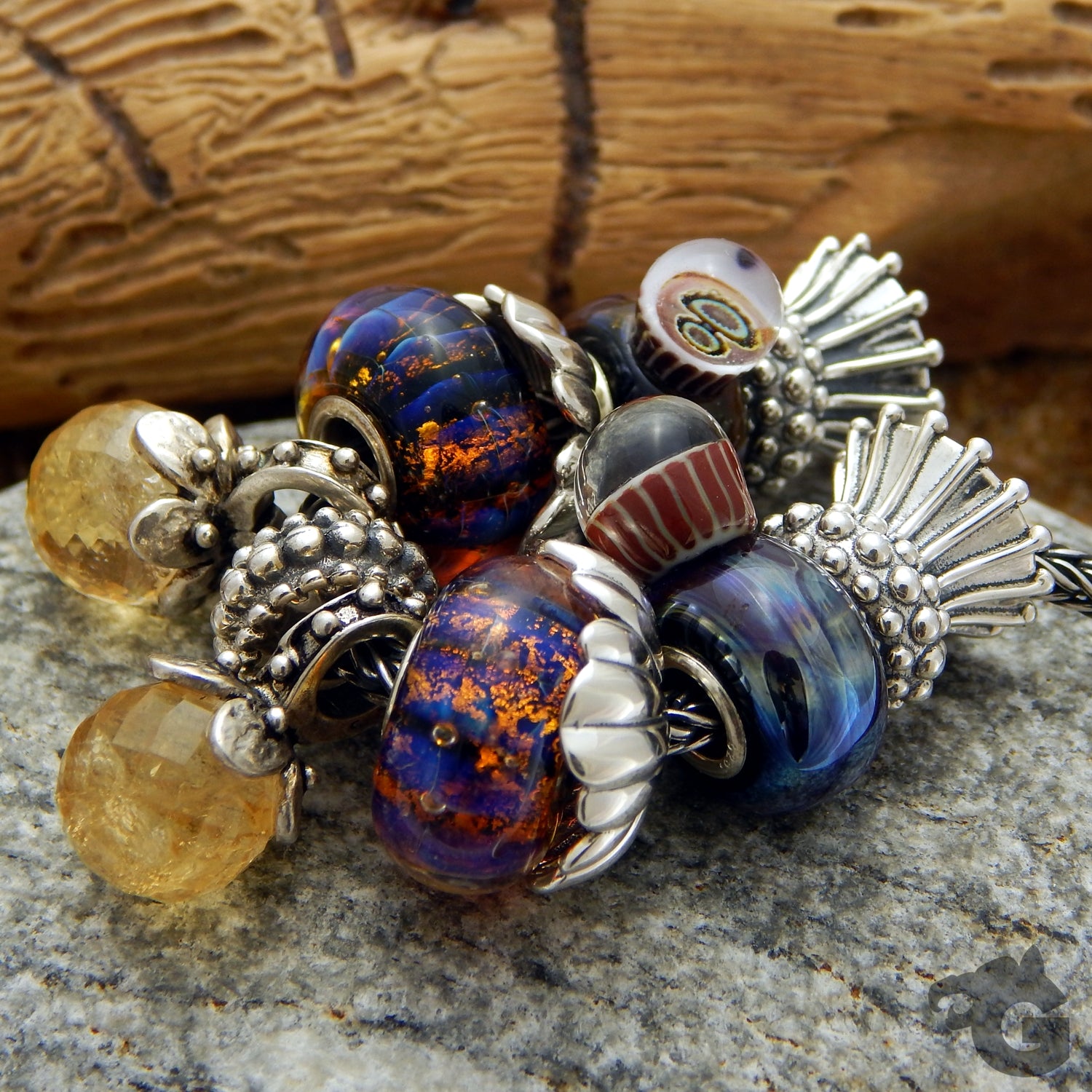 Spacer bracelet necklace foxtail chain 925 Sterling silver oxidized floral petal - Glermes.com