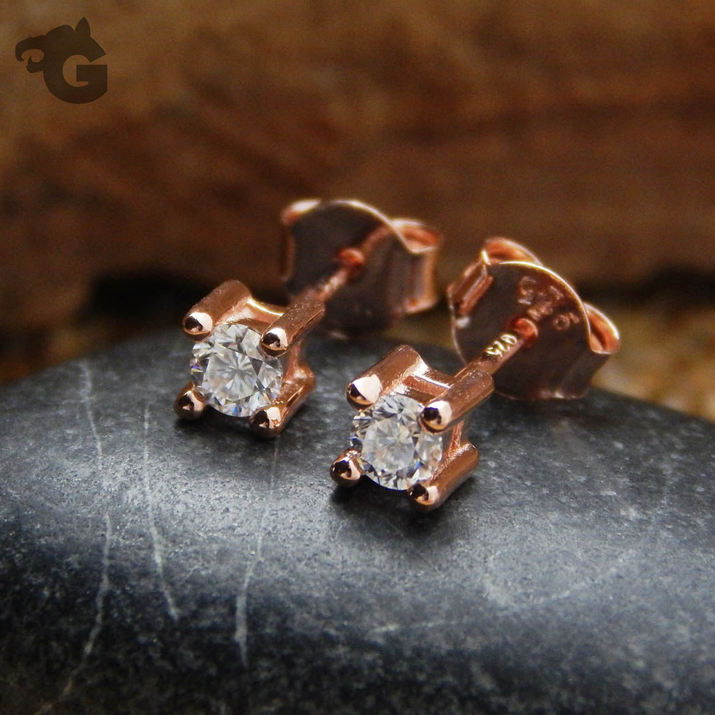 White Moissanite 3mm rose gold studs