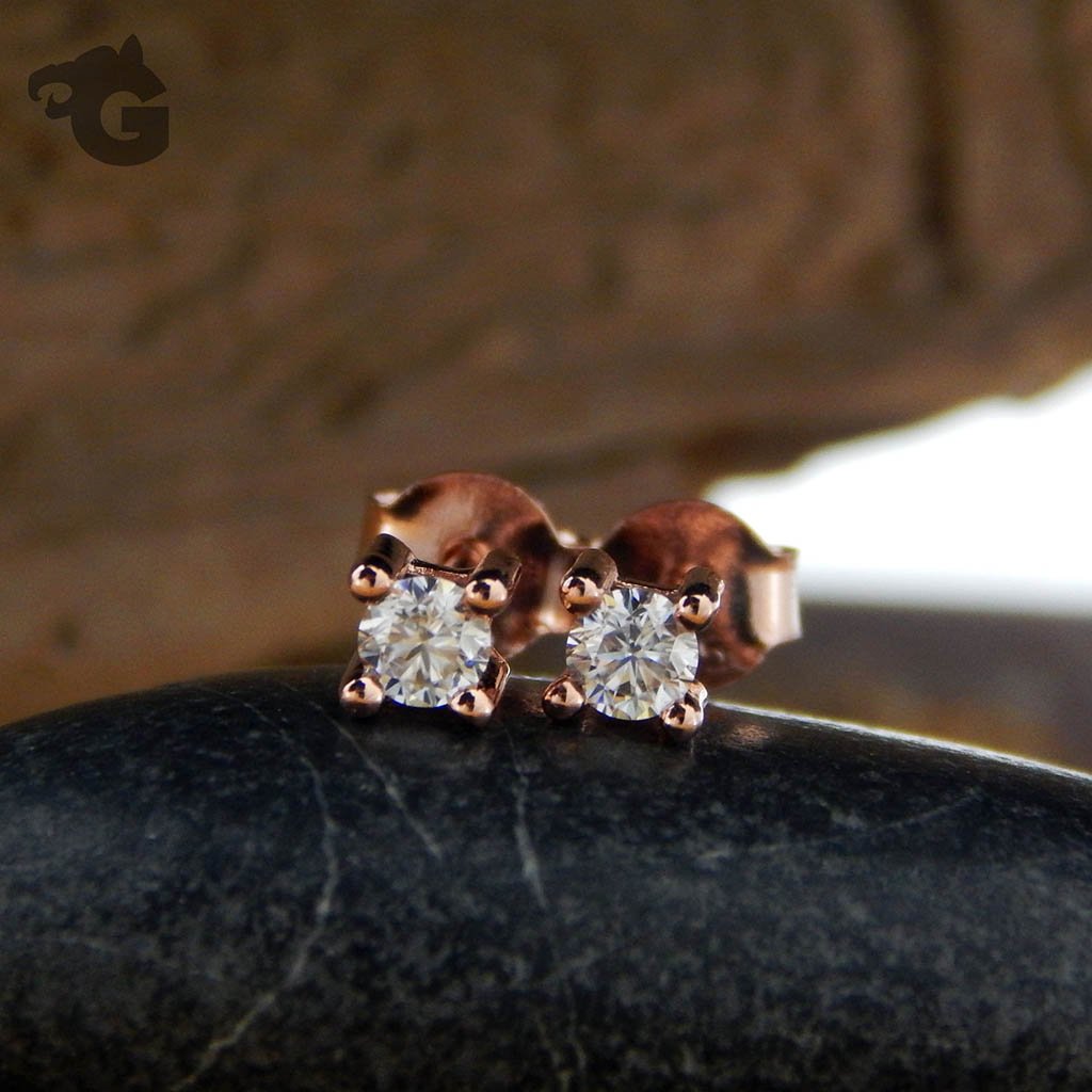White Moissanite 3mm rose gold studs