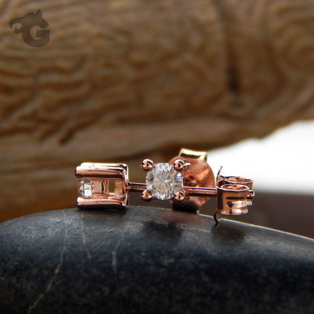 White Moissanite 3mm rose gold studs