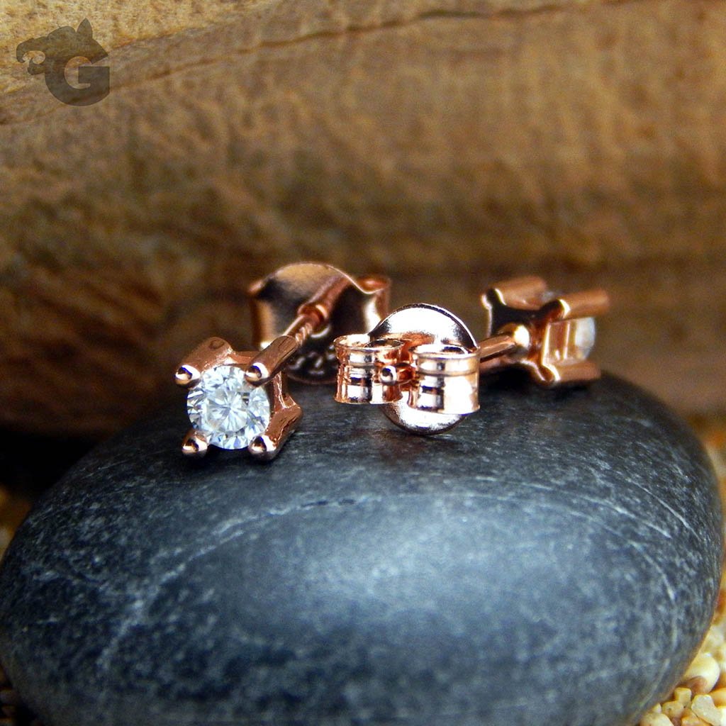 White Moissanite 3mm rose gold studs