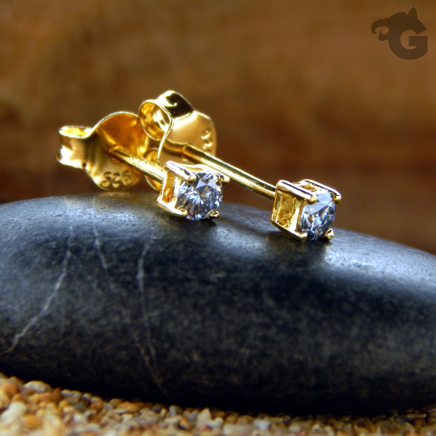 Grey Moissanite yellow gold 18K overlay studs 3mm wedding anniversary birthday gray - Glermes.com