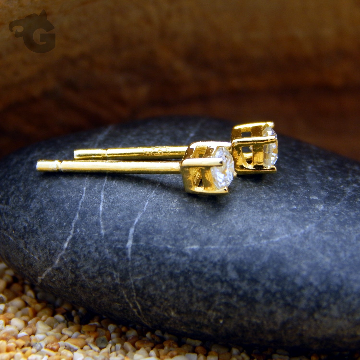 Moissanite earrings studs yellow gold colorless white VVS1 3m 18K high-quality overlay 925 Sterling silver - Glermes.com